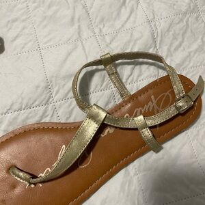 Gold Thong-Style Flat Sandals